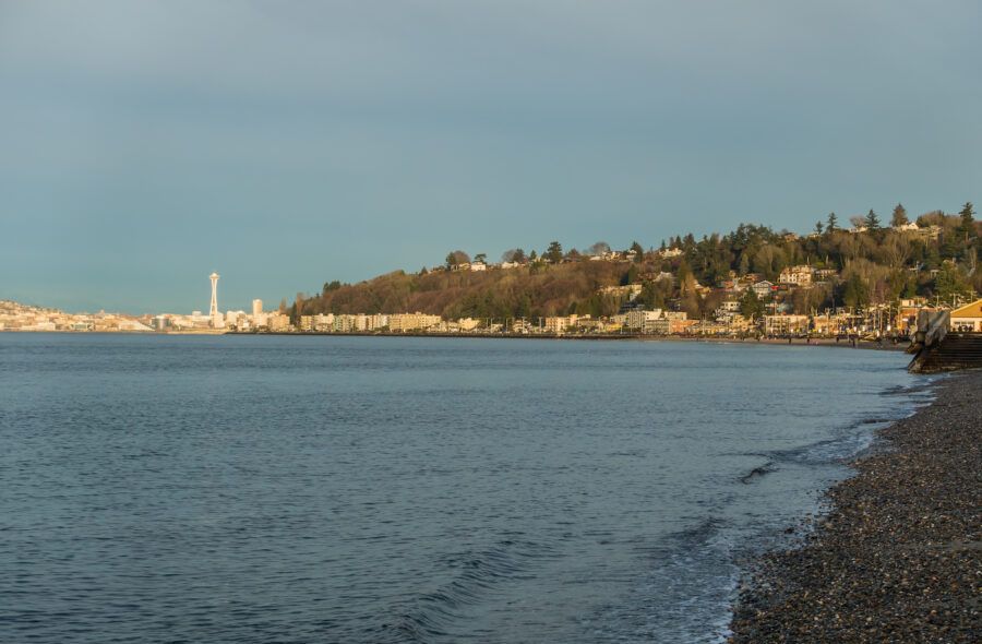 A view of Alki Beach in West Seattle, Washington.