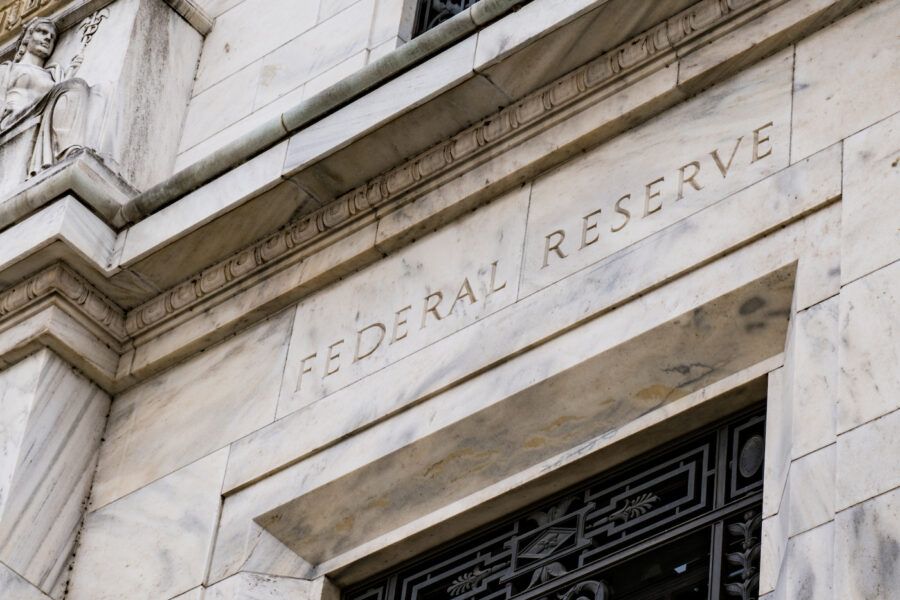 Close-up shot of the Facade on the Federal Reserve Building in Washington DC