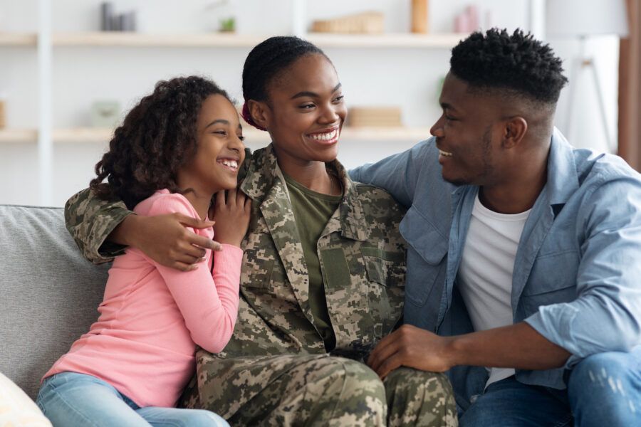 Military family spending quality time together in their home.